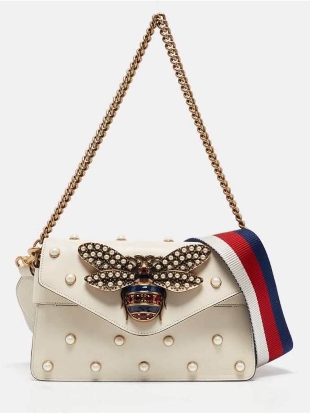 Gucci Queen Margaret Leather Bag with Bee & Faux-Pearl Embellishments EUC